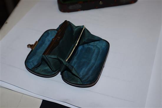 Two silver mounted tortoiseshell violin shaped small cases and a tortoiseshell purse